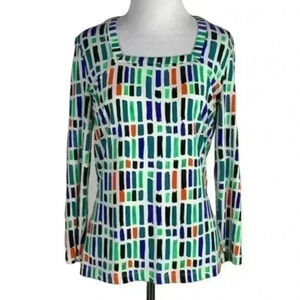 Carlisle top sz S multicolored blocks square neck